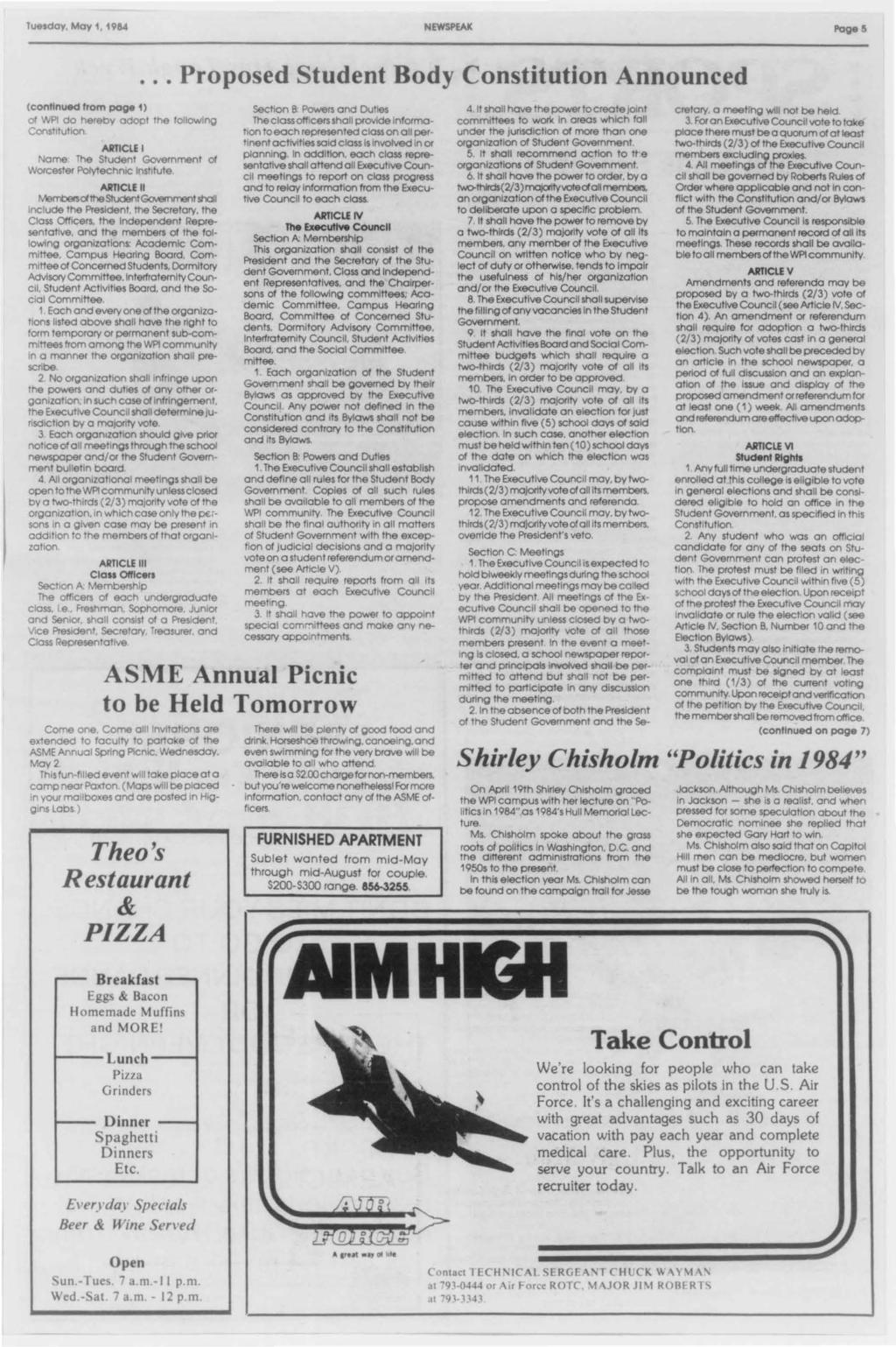 Tuesday, May 1, 1984 NEWSPEAK Page5.