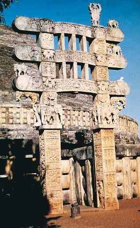 98 Fig. 4.11 The eastern gateway, Sanchi Notice the vibrant sculpture. THEMES IN INDIAN H ISTORY 8.