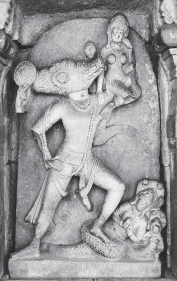 104 Fig. 4.23 The Varaha or boar avatar of Vishnu rescuing the earth goddess, Aihole (Karnataka) c. sixth century CE What does the proportion of the figures suggest? THEMES IN INDIAN H ISTORY 10.