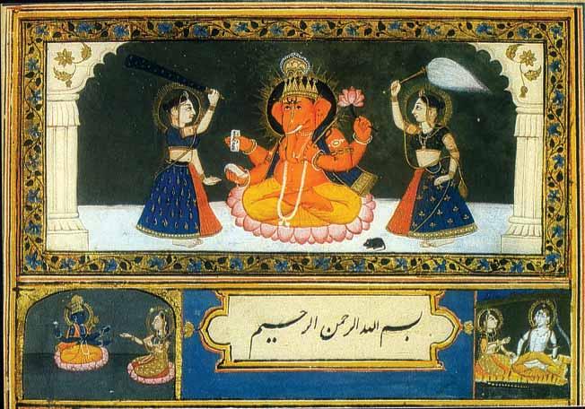 74 Fig. 3.9 Lord Ganesha the scribe According to tradition, Vyasa dictated the text to the deity. This illustration is from a Persian translation of the Mahabharata, c. 1740-50.