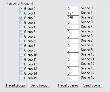 La totalidad de grupos y escenas pueden ser leídos despues de una detección y se pueden programar hacienda clic en la línea DALI.