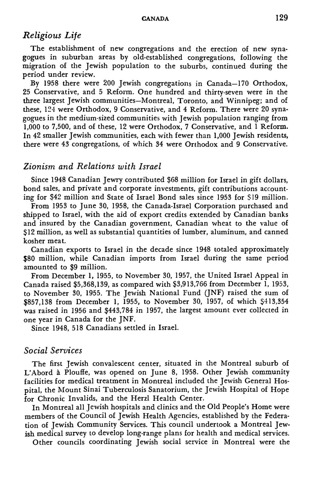 Religious Life CANADA 129 The establishment of new congregations and the erection of new synagogues in suburban areas by old-established congregations, following the migration of the Jewish