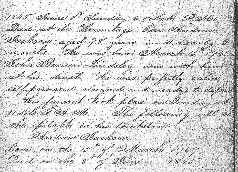 Philip Lindsley s Diary. Tennessee State Library and Archives. Mrs.