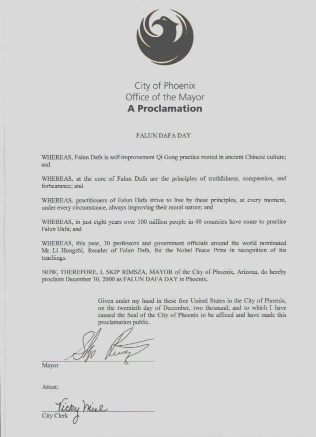 Mayor Skip Rimsza proclaims December 30 2000 to be;