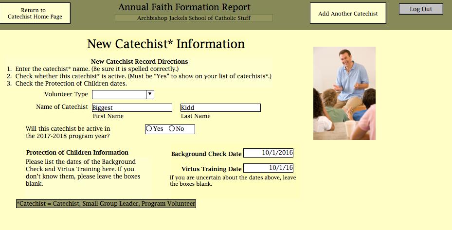 To delete a catechist from your records, select the Delete Catechist button on the right.