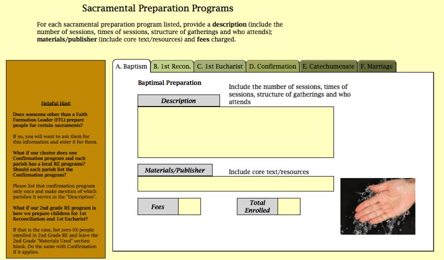 Sacramental Preparation Program Choose one of the tabs Baptism,