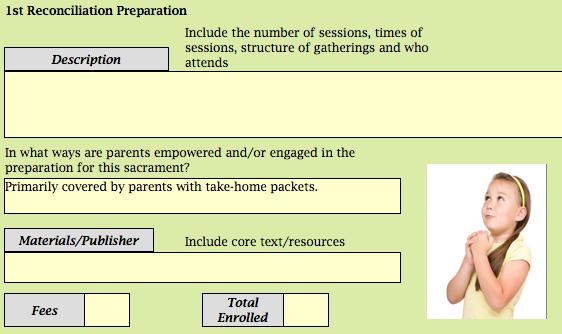 Catechumenate, Marriage and provide the data requested for each