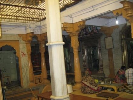 The temple has basement, ground and first floor. Manastambha is later addition located at the entrance of the temple. The temple also shows glass work as well as carving in main hall.
