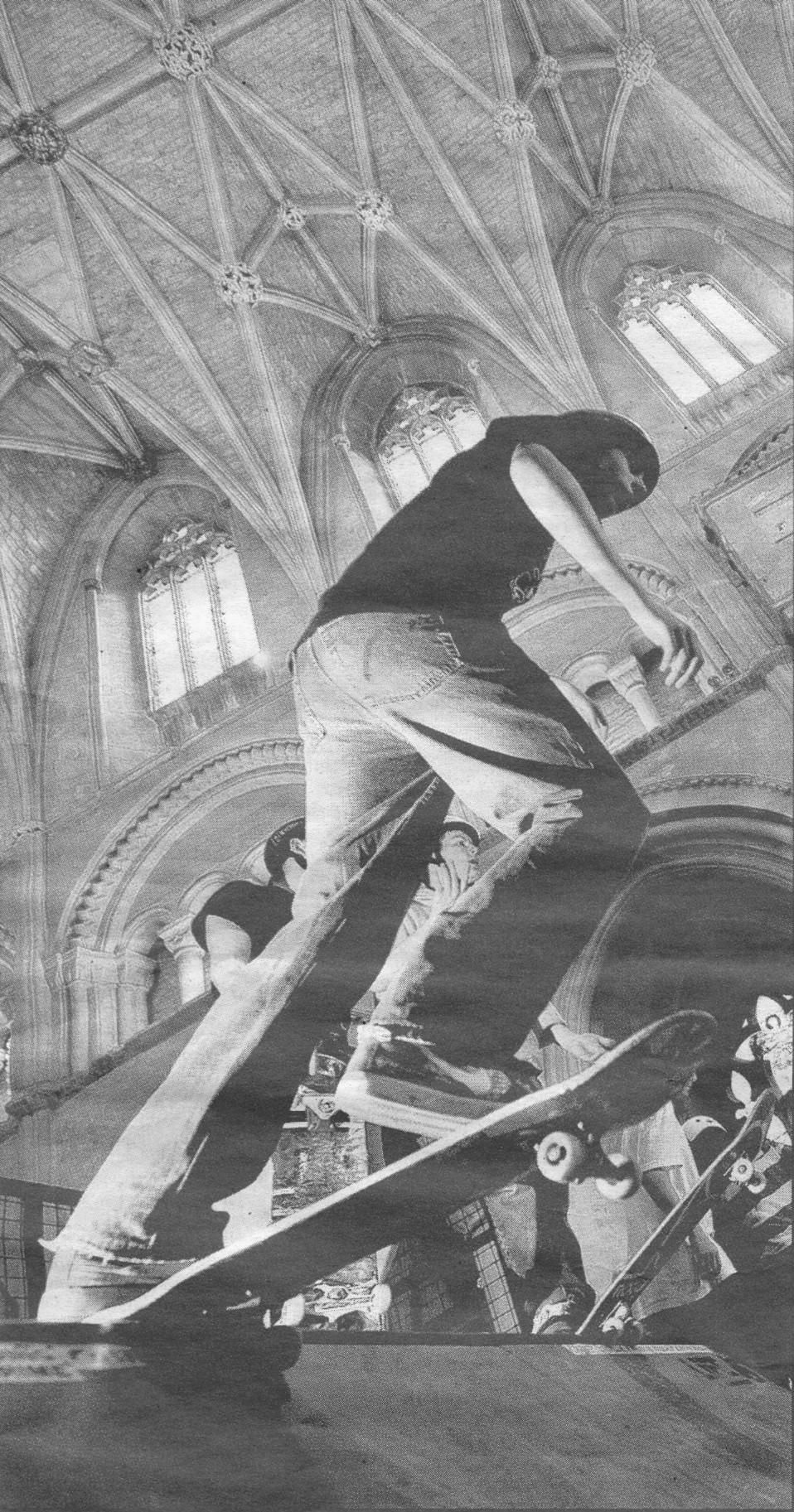 Religious Experience: People skating inside Malmesbury Abbey, Wiltshire, after it was transformed into an indoor skate park as part of a threeday youth event.