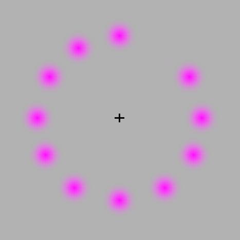 Concentrate on the cross in the middle, after a while you will notice that this moving purple dot will turn