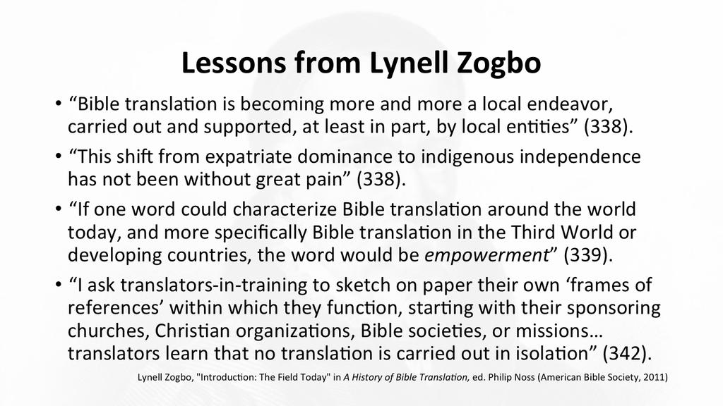 In Zogbo s article, she notes the increased training that MTTs have in Biblical languages, theology and linguistics.