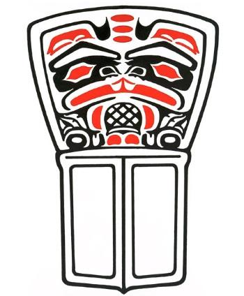 Nisga a Nation crest and copper (A copper is a northwest symbol of wealth and power. It is often for matriarchs and chiefs. The copper should not be used or replicated in the classroom).