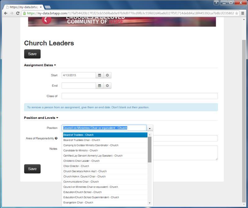Fill in the information about their leadership assignment in this screen. Choose the start date of the assignment (can be today).
