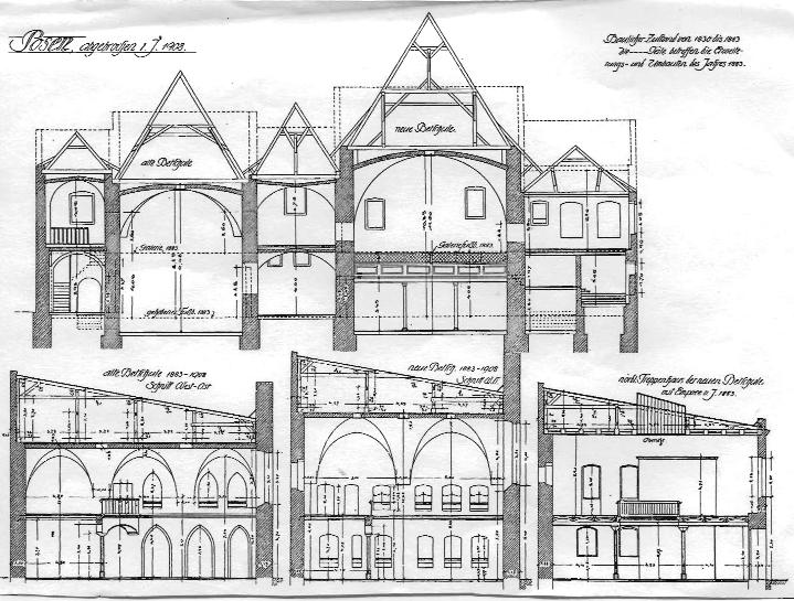 432 Carol Herselle Krinsky Figure 1. Sections of the Old and New Synagogues on ulica Żydowska drawn by Alfred Grotte, c.