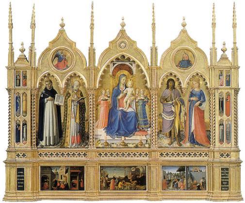 In the XIXth century the Altarpiece was dismembered and transferred in St Orsula Chapel (in the same church). In 1901 the scholar Weisbach attributed the predella to Pesellino.