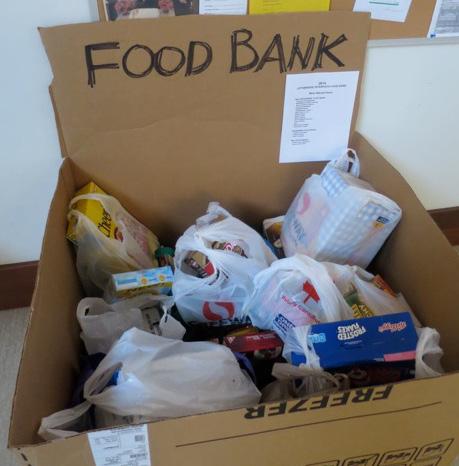 Food Bank Box Filling Up Into its second month, the annual food bank donation box in the multipurpose room at the temple is slowly filling up.