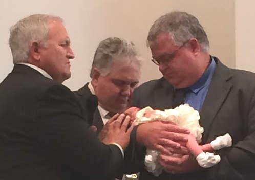 Baby Blessing at OGRB On Sunday, July 30, Claire Marie Perry, infant daughter of Brian and Milana Perry, was blessed by
