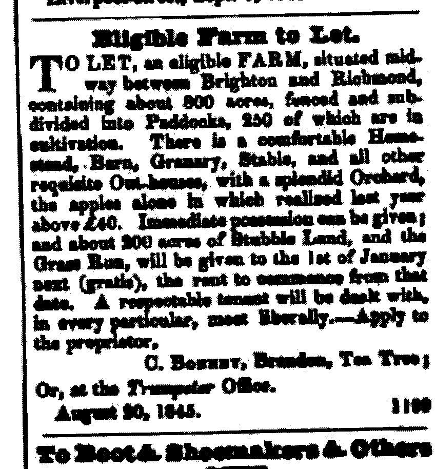 Later there were two advertisements to let the property the first in 1836, and the other in 1845 which gave