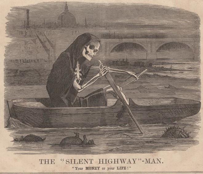 Source B This cartoon was printed in 1858, at a time when there were many complaints about the stench from the Thames.