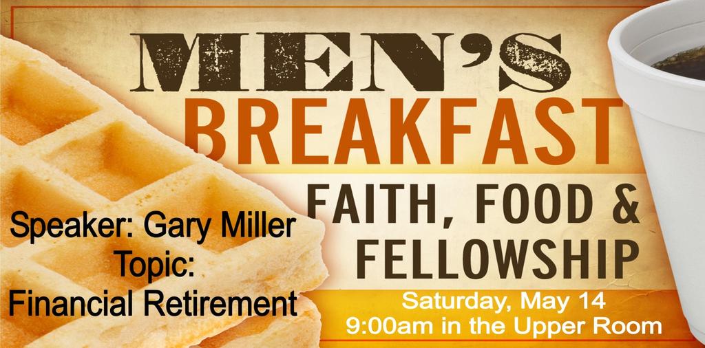 MEN S COFFEE AND FELLOWSHIP will be held in the Foyer each Tuesday of the month at 9:00am for all men of the Church, guests are also invited.