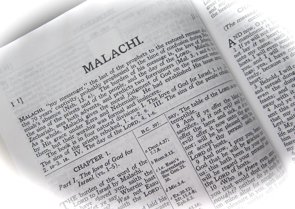 Books of The Bible Introduction Malachi is the record of a series of statements or indictments against the populace and priests of Israel, their reaction to them, and God s response.