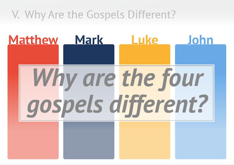 Although each gospel presents an accurate record of Jesus, we benefit most when we read them together and integrate their material because some include details others don t and provide different