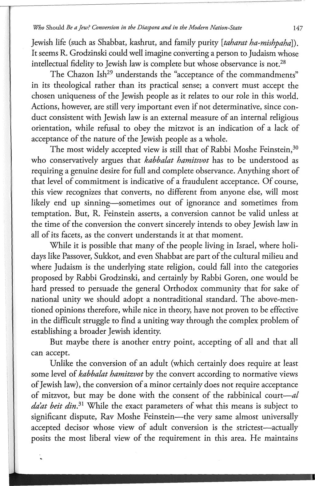 Who Should Be a Jew? Conversion in the Diaspora and in the Modern Nation-State 147 Jewish life (such as Shabbat, kashrut, and family purity [taharat ha-mishpaha]). It seems R.