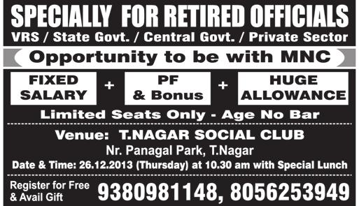 December 21-27, 2013 MAMBALAM TIMES Page 7 SPECIAL CLASSIFIED ADVERTISEMENTS Classified Advertisements under the heads Accommodation Required, Old Age Home, Marriage Hall, Mini Hall, Real Estate