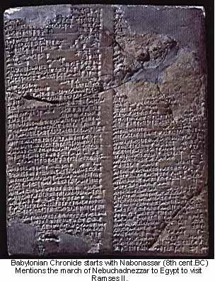 The cuneiform text on this clay tablet tells, among other things 3 main events:1 The Battle of Carchemish (famous battle for world supremacy where Nebuchadnezzar of Babylon defeated Pharaoh Necho of