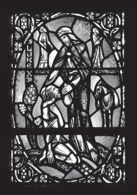 Shown on this page is the fifth window panel from the left, in which Paul stands atop a representation (upper right