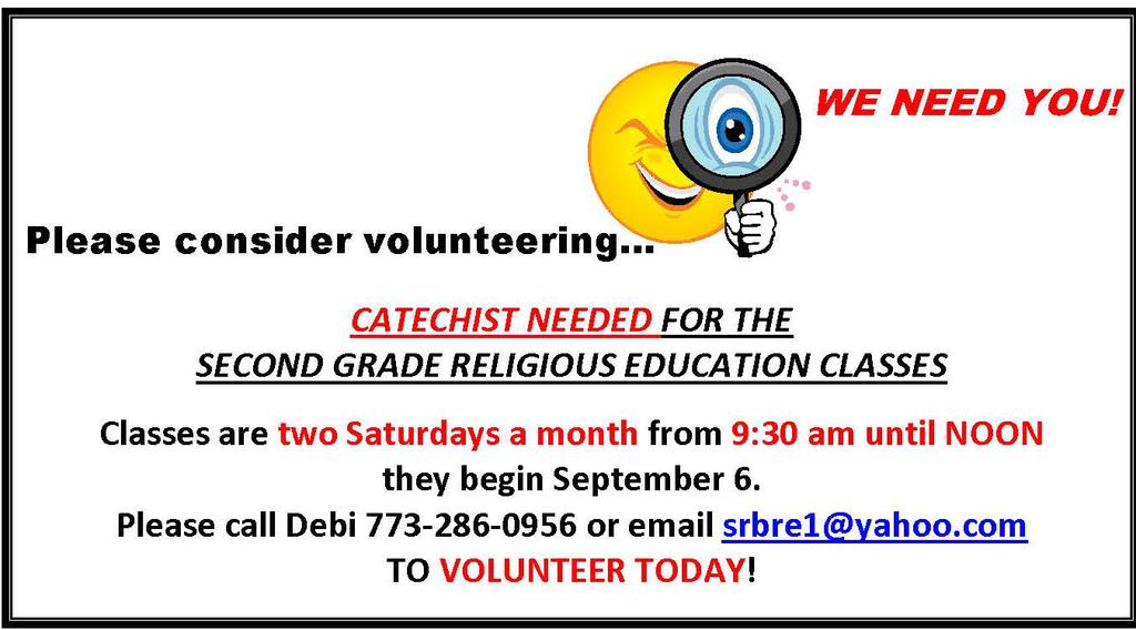 Page 8 August 3, 2014 St. Robert Bellarmine Religious Education VOLUNTEER FORM FOR THE 2014-2015 SCHOOL YEAR YOUR INVOLVEMENT IS THE KEY!