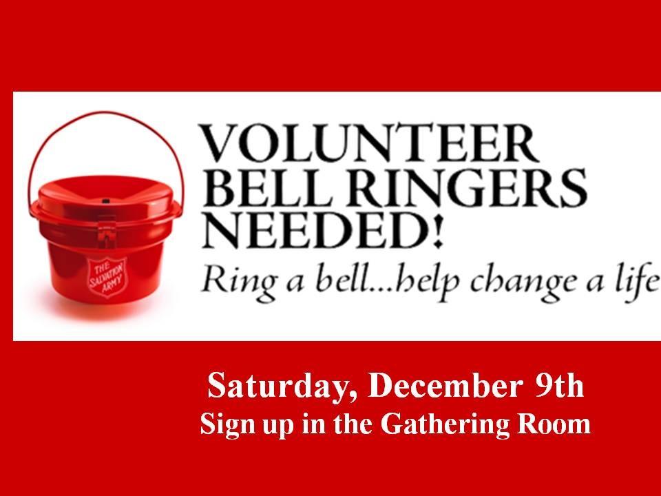 SALVATION ARMY BELL RINGERS Who: Salem bundled up members & friends What: Ringing the Salvation Army Bell for Kettle Bell Donations When: Saturday, December 9th, 11-3pm (sign-up for 1 hour