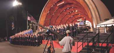PHOTOGRAPH BY CRAIG DIMOND Singing for a nationwide broadcast, the Tabernacle Choir joined the Boston Pops to celebrate the Fourth of July.