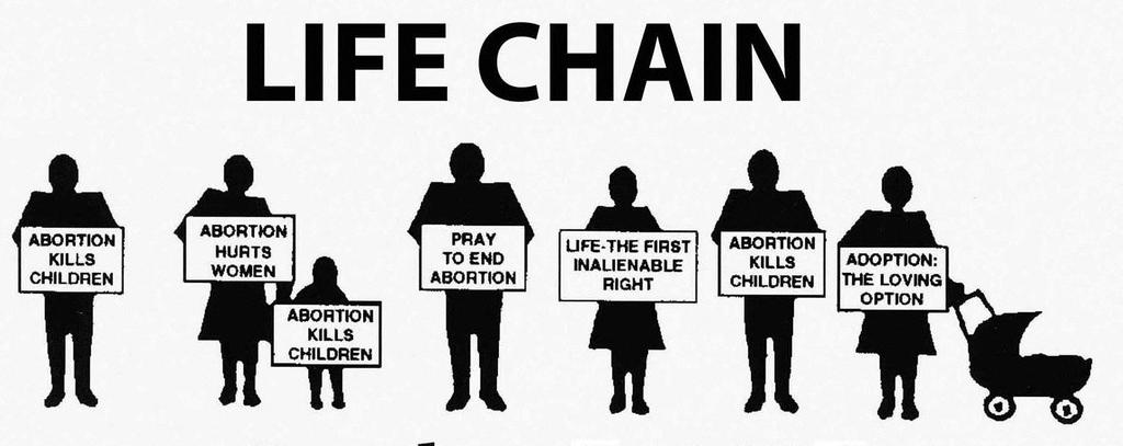 Please, no graphic signs. LIFE CHAIN is a peaceful and prayerful public witness of prolife Americans standing for one hour, praying for our na on and for an end to abor on.