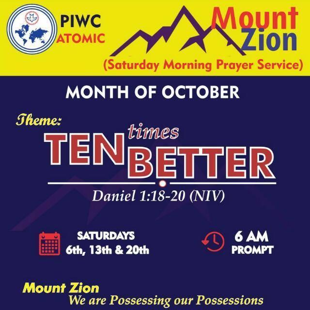 MOUNT ZION PRAYER TIME Our Saturday morning intensive INTERCESSORY PRAYER SERVICE takes place this