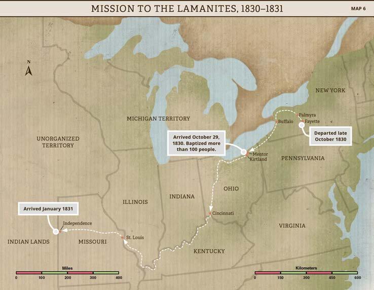 LESSON 7 Display the map Mission to the Lamanites, 1830 1831. Remind students that in the fall of 1830, Oliver Cowdery, Peter Whitmer Jr., Ziba Peterson, and Parley P.