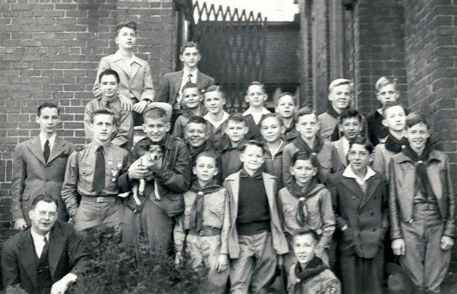 Photo of Boy Scout Troop 60 in 1942 on steps of King Street building. Scouts of Troops 2 and 60- Troop 2 was sponsored by 1st Presbyterian with many Methodist members.