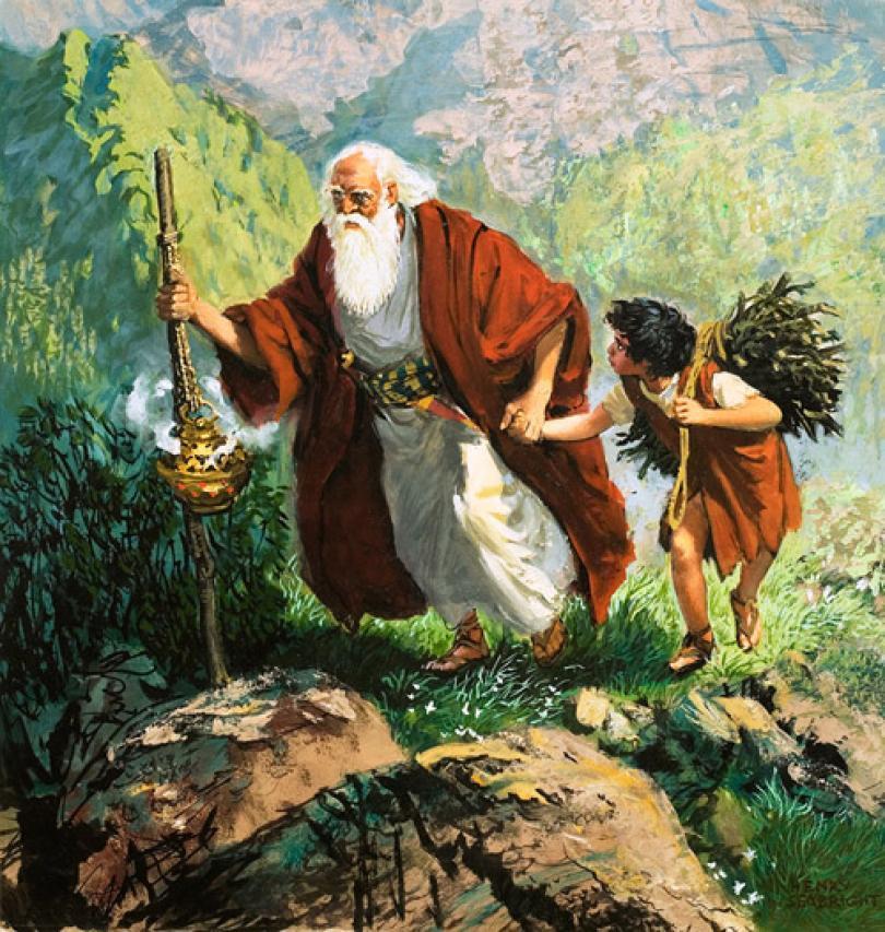 Genesis 22-23: God Tests Abraham, and Sarah Dies GENESIS 22 When Isaac had grown old enough to talk and carry a large pile of wood, God told Abraham to offer Isaac as a burnt offering on top of a