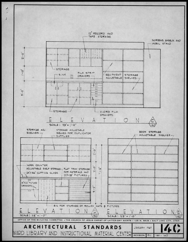 Figure 3. Blueprint for the Ward Library and Instructional Material Center, January 1967, Church History Library, copy in Perry Special Collections, BYU. Intellectual Reserve Inc.