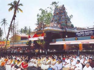 Attukal Devi Temple in Thiruvananthapuram where thousands of Sai devotees took part in religious and service activities. organised medical clinics, distribution of drinking water, etc.