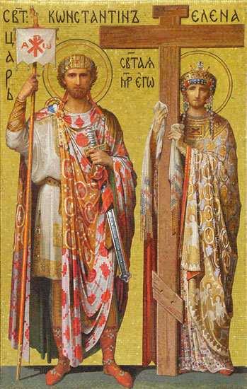 64 Costantine and His M other, St. Helena, Mosaic in the Cathedral of St. Isaac Constantine and his mother, Helena w ere canonized by the Eastern Church. <http://commons.wi ki media.