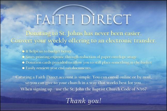 27 This time last year: Sunday Collection $ 6,801.00 Faith Direct $ 2,496.10 Total $ 9,297.10 Special Collections: 9/23 St.
