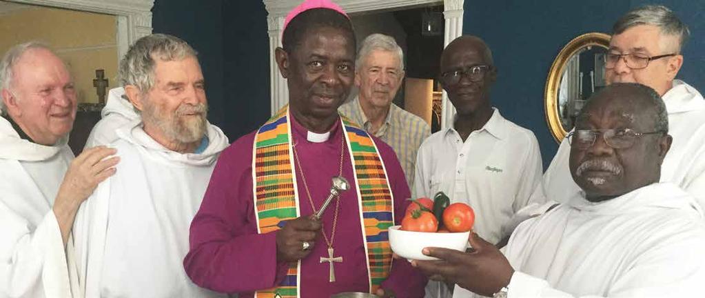 Blessing of the first fruits by Archbishop Daniel Sarfo (Primate of the Anglican Church of West Africa and Bishop of Kumasi), seen here with (left to right) Br. David Bryan, Br. Christian, Dr.
