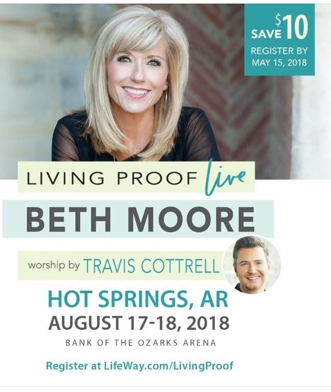 Eight women have signed up to see Beth Moore in August. We only need 2 more to get the early bird registration discount of $59.