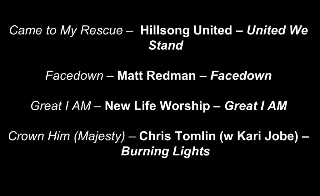 Here are the songs we sang this Sunday. This shows the song name, the artist who performed the song, and the cd that contains the song.