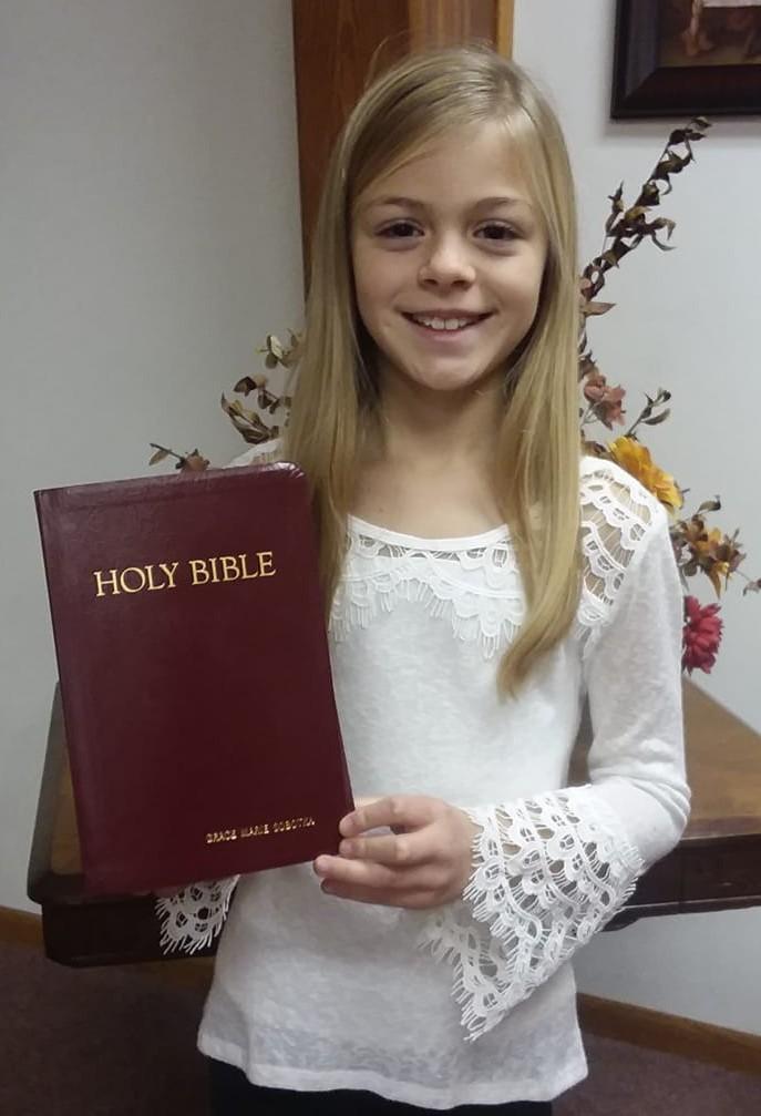 Sobotka who was presented with her Third Grade Bible from her church family this past Sunday. Wed., Oct.