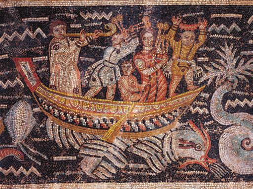 Imperial Rome (27 bce 337 ce) 133 4.17 Musicians in a boat, early 3rd century CE. Border detail of a stone mosaic of a bestiary in the House of Bacchus, Archaeological Museum of Djemila, Algeria.