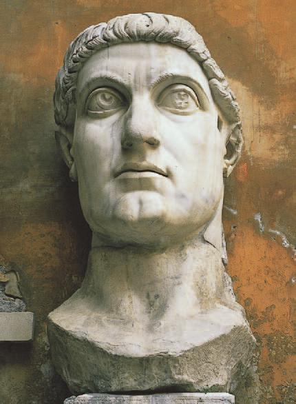 Imperial Rome (27 Bce 337 Ce) 155 4.41 Colossal head of Constantine, ca. 315 330 CE. Basilica Nova, Rome, Italy. Marble, 102" (259 cm) high. Musei Capitolini Palazzo dei Conservatori, Rome, Italy.