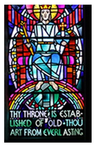 . (Psalms 118:26) Bottom Panel: David's regal splendor--a kingly crown, scepter in left hand, and an orb with cross in right hand.