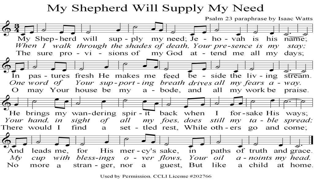 Offertory Scripture Reading Isaiah 40:1-11 *Hymn of Preparation My Shepherd Will Supply My Needs SUNDAY SCHOOL/FALL QUARTER Children s Classes - Children s